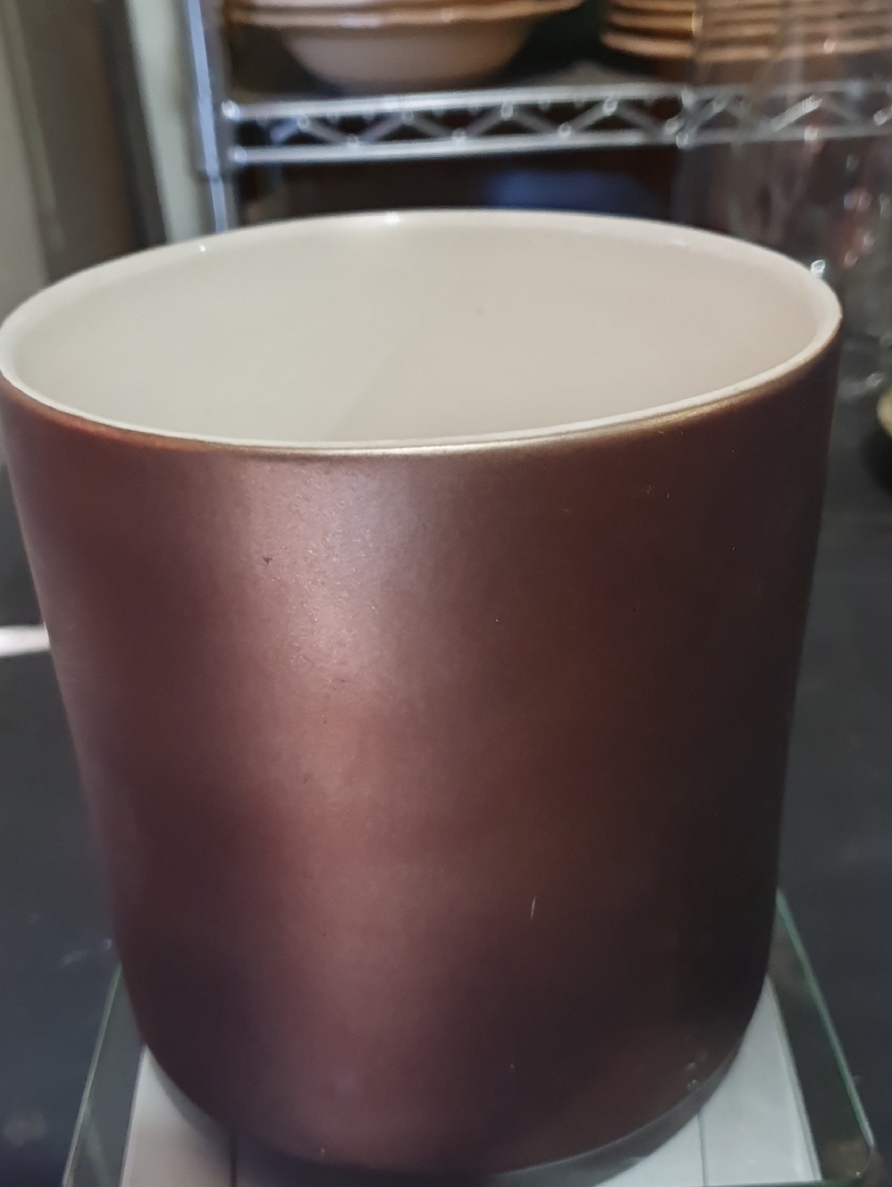Matte Brown Copper Ceramic Planter with White Interior